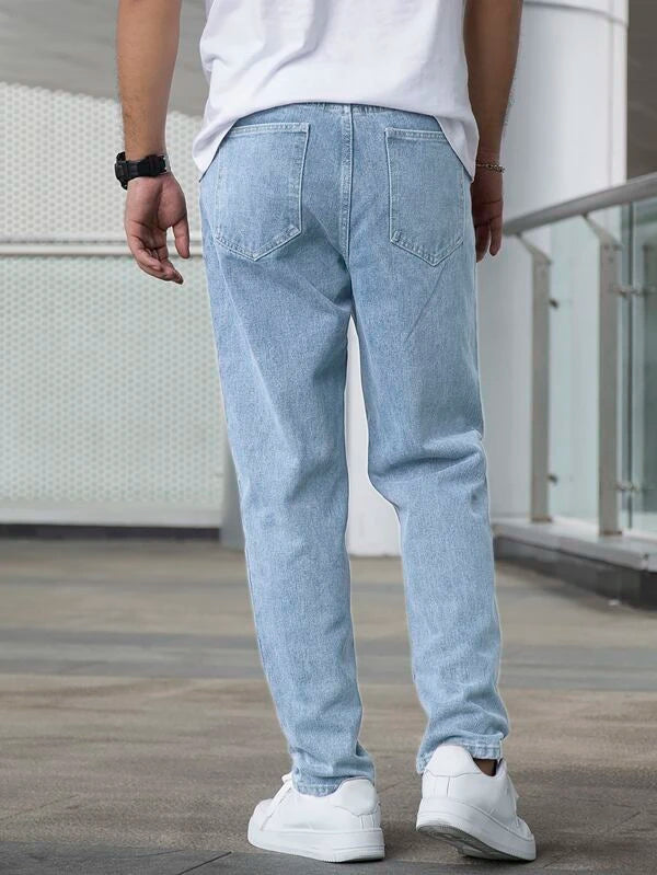 Men Light Wash Slant Pocket Jeans