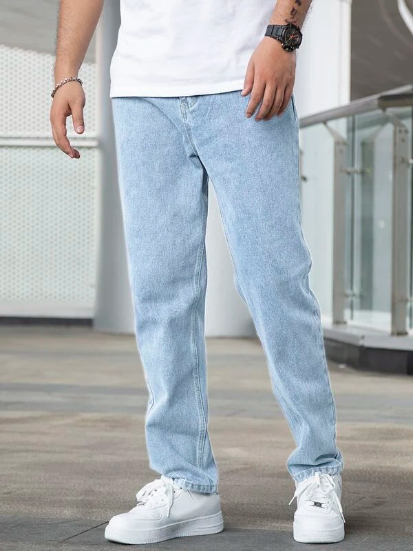 Men Light Wash Slant Pocket Jeans