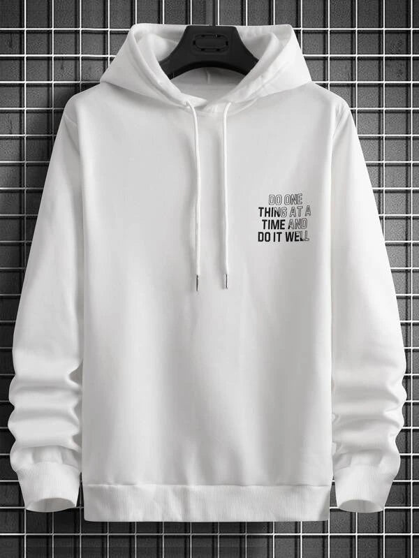 Men Slogan Graphic Drawstring Thermal Hoodie