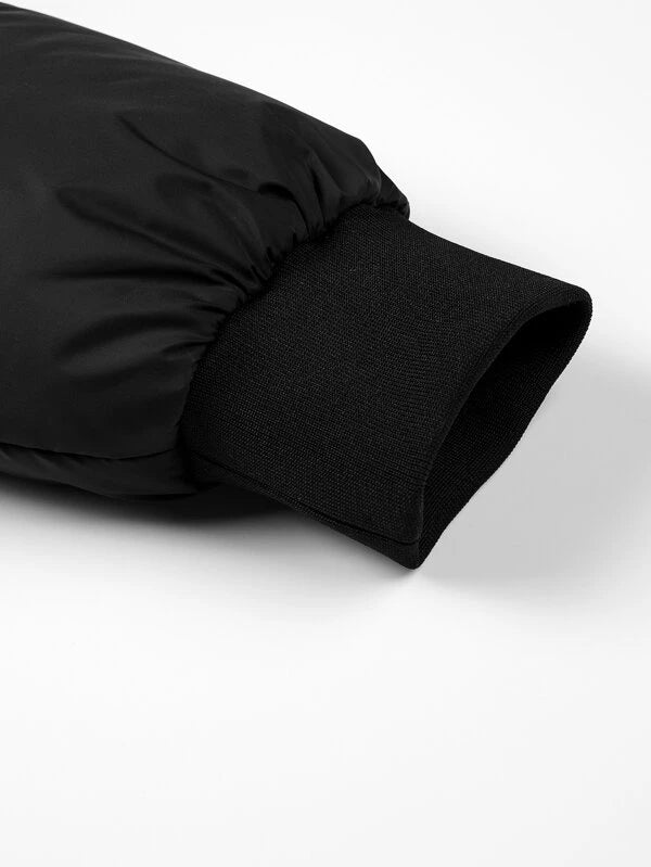 Men Drawstring Hooded Zipper Puffer Coat Without Sweater