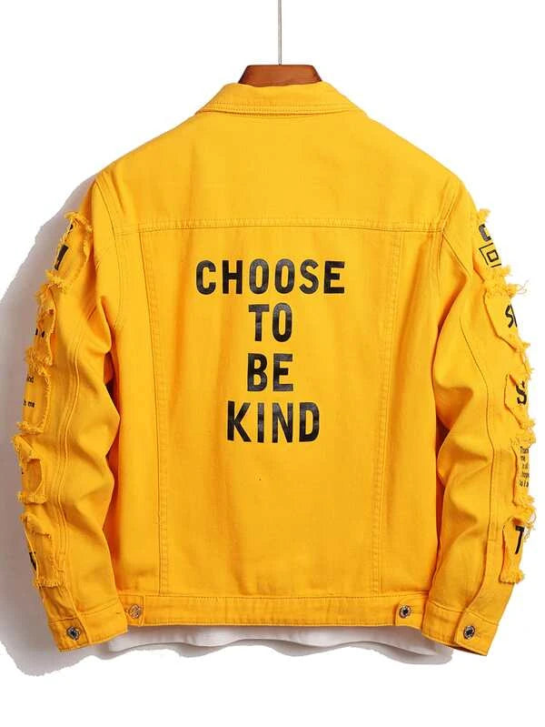Men Slogan Graphic Flap Pocket Denim Jacket Without Tee