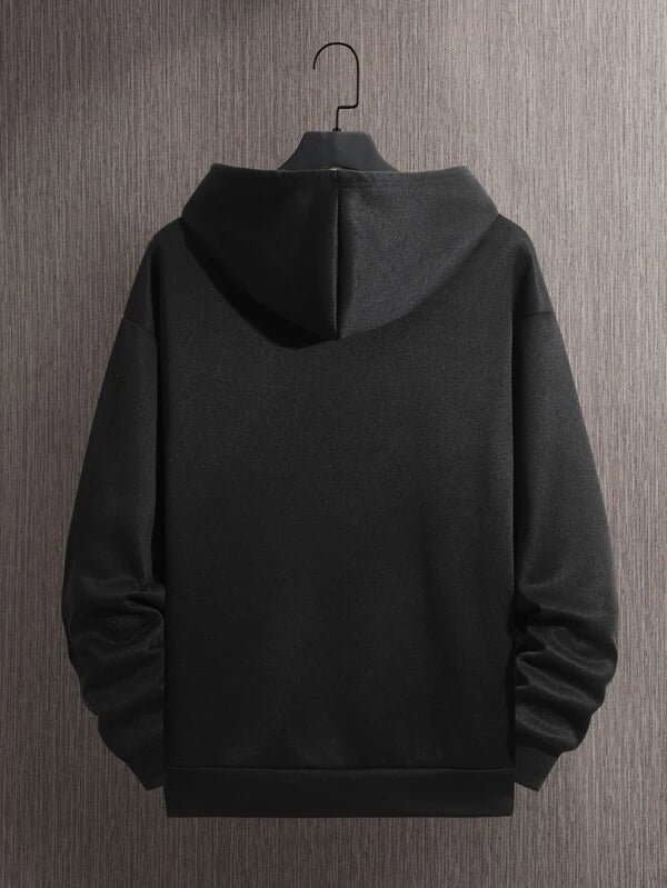 Men Astronaut & Letter Graphic Kangaroo Pocket Drawstring Hoodie