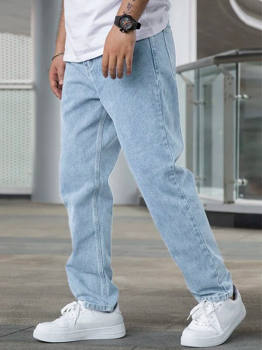 Men Light Wash Slant Pocket Jeans