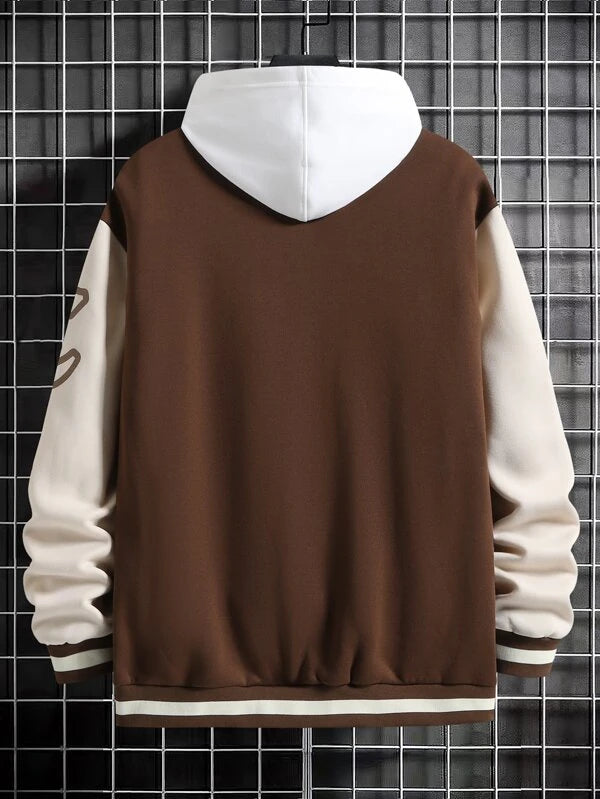 Men Letter Graphic Two Tone Varsity Jacket Without Hoodie