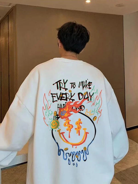 Men Cartoon And Slogan Graphic Sweatshirt